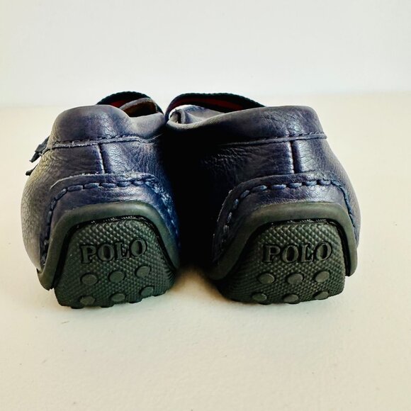NEW POLO RALPH LAUREN RIALI NAVY BLUE PEBBLED LEATHER LOAFER